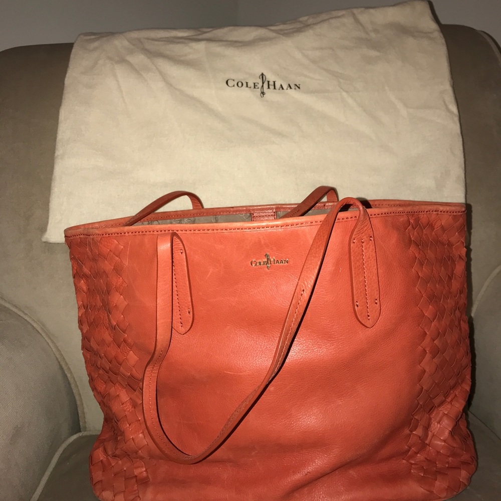 Authentic Cole Haan Victorian Woven side tote